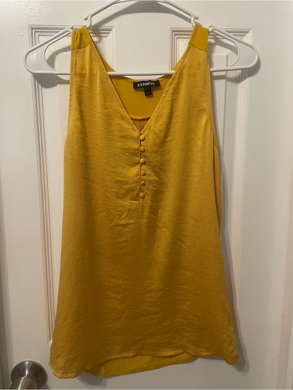Express Sleeveless V-Neck Button Front Camisole in Mustard